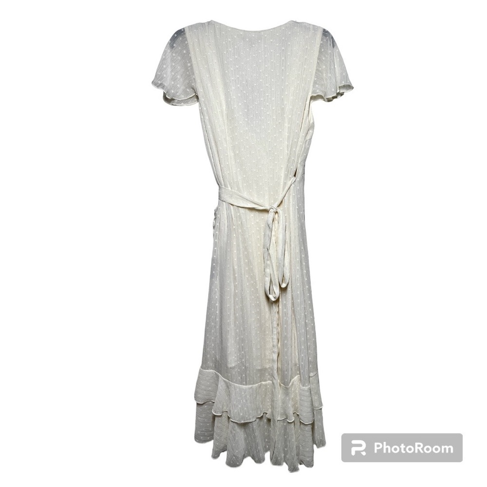 Lulu’s NWT Cream Dotted Ruffled Wrap Midi Dress - S - Picture 4 of 11